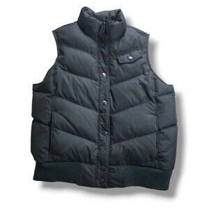 Gap Black Puffer Vest Size M DOWN FILLER Green Lined Elastic Arm Hem